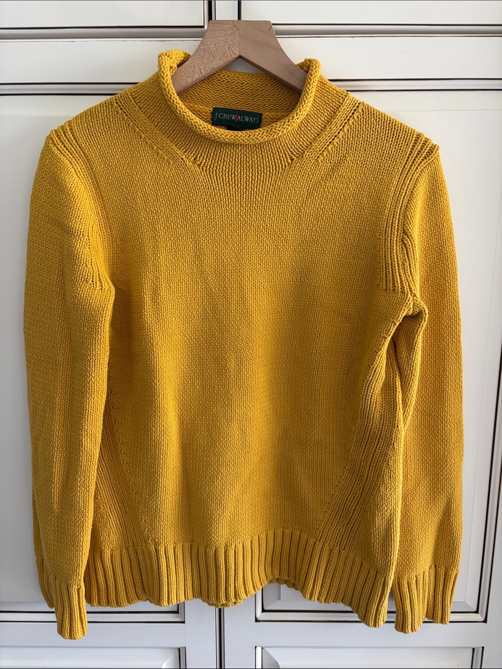 Vintage J Crew Oarsman Fisherman Roll Neck Knit Sweater Yellow Fall Womens Small